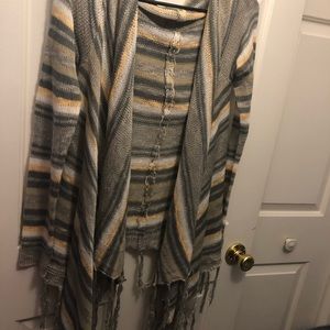 Grey yellow and white stripped sweater